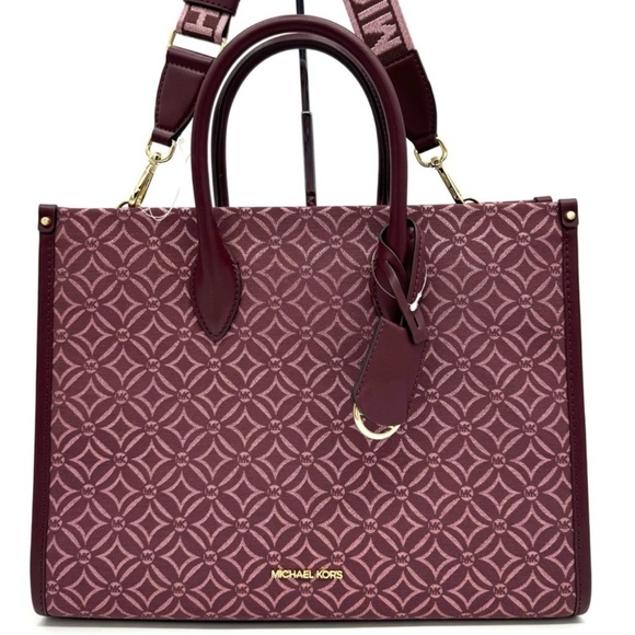 Michael Kors Medium Mirella Tote Bag Ox Blood Multi - Picture 1 of 12